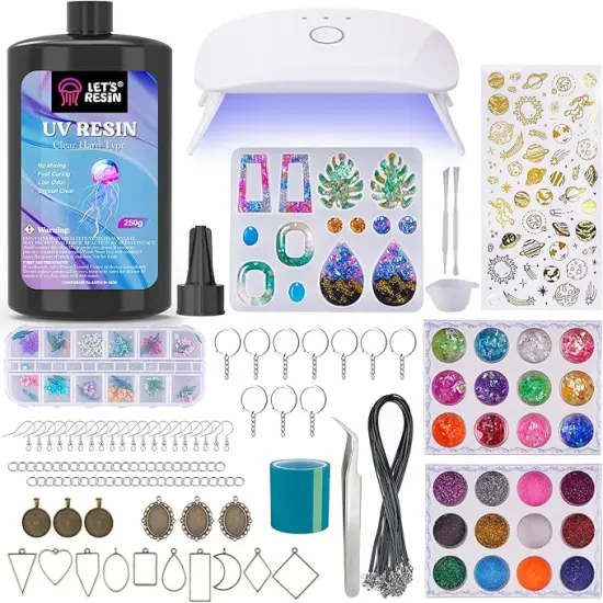 LET'S RESIN Jewelry Making Kit - 153Pcs Highly Clear Resin with Upgraded UV Lamp, Resin Accessories for Keychains, Jewelry {1}