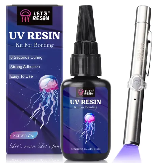LET'S RESIN UV Resin Kit with Light, Bonding&Curing in Seconds, 30g UV Resin Kit with UV Flashlight for Welding, Jewelry UV Glue Adhesive for Plastic Repair, Glass Light, Craft Decor {1}