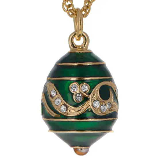 Regal Currents: Green Enameled Wave Royal Egg Necklace, 20 Inches {3}
