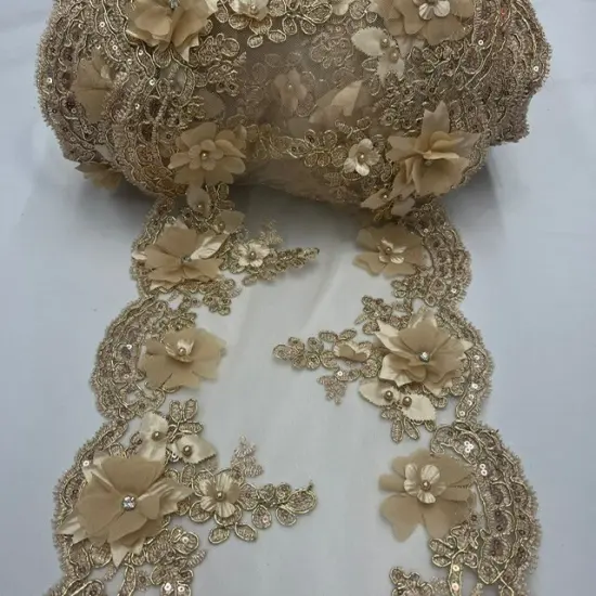 3 Yard Sequin 3D Lace Fabric 22.86 cm Wide Mesh with Pearls, Beads & Embroidery 100% Polyester Sage {5}