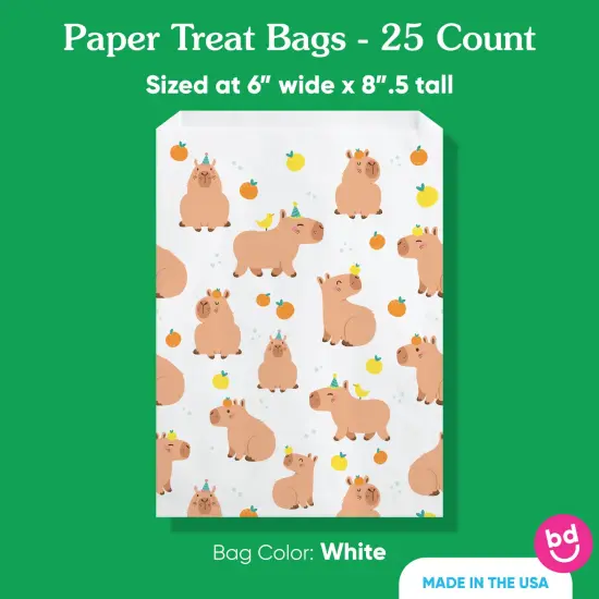 Big Dot of Happiness Capy Birthday Paper Treat Bags, Capybara Birthday Party Candy Bags, Greaseproof White Paper Sandwich Cookie Bags - 25 Count {5}