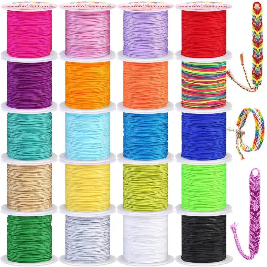Nylon String for Bracelets, 20 Rolls Chinese Knotting Cord Nylon Beading Thread for Kumihimo, Braided Bracelets, Beading, Necklaces, Macrame Craft, Wind Chime, Jewelry Making {1}