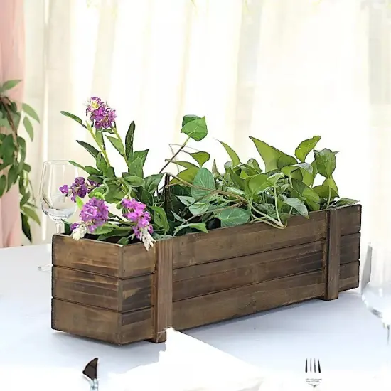 24x6-Inch Dark Brown Rectangular Wood Boxes Planter Holders Home Centerpieces {4}