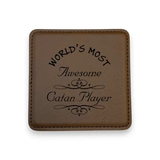 Coaster - Worlds most awesome Catan player - SET OF 2 - Leather or Stitched Cork Dark Brown/Black {1}