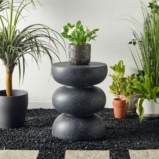 Set of 2 18"H Multi-functional MGO Faux Terrazzo Garden Stool or Planter Stand or Accent Table Black {5}