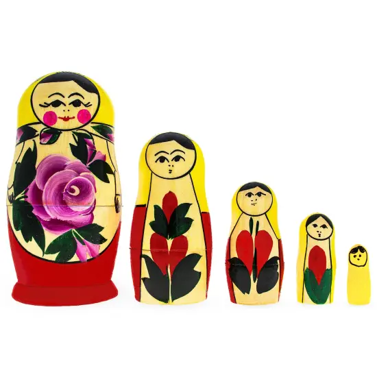 Set of 5 Traditional Style Matryoshka Wooden Nesting Dolls {1}