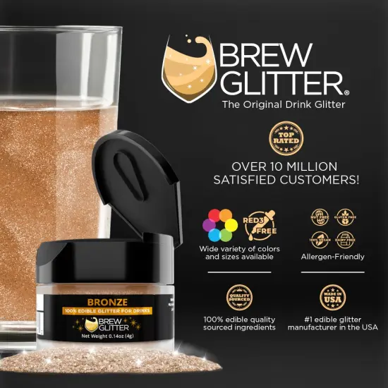 Brew Glitter - Bronze Edible Drink Glitter (4g, x1 Flip-Cap Jar) for Beer, Cocktails and Beverages {2}