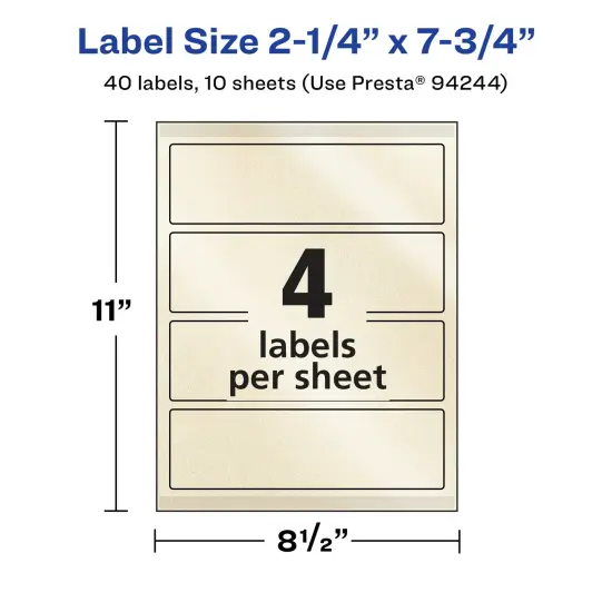 Avery Pearlized Ivory Rectangle Labels with Sure Feed Technology, Print-to-the-Edge, 2.25" x 7.75" {5}