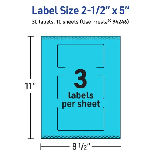 Avery Bright Blue Paper Labels, 2.5" x 5" Rectangle {5}