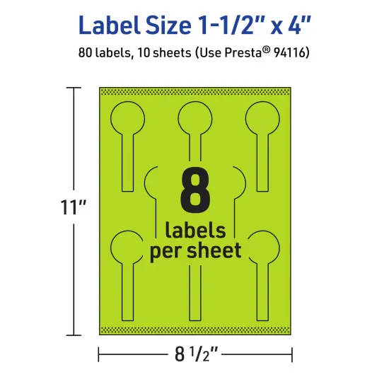 Avery Bright Green Paper Labels, 1.5" x 4" Lollipop {5}