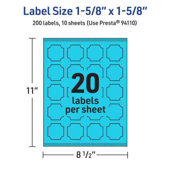 Avery Bright Blue Paper Labels, 1-5/8" x 1-5/8" Square Scalloped {5}