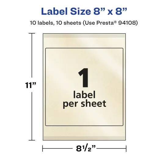 Avery Pearlized Ivory Square Labels with Sure Feed Technology, 8" x 8" {5}