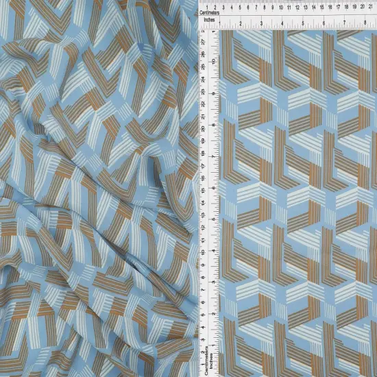 1 Yard Wool Dobby Geo Print Fabric, 57/58&Prime; Wide 100% Polyester BLUE/CARAMEL {1}