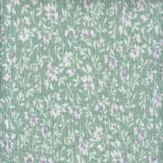 Crinkle Knit Floral Print Fabric Stretch Polyester Blend 58/59" Wide SAGE {5}