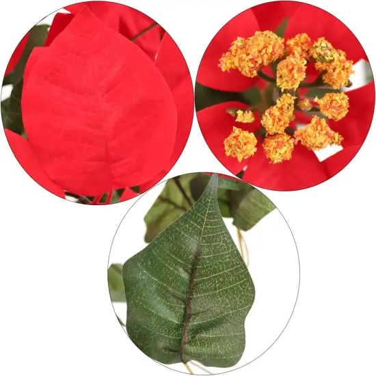 Artificial Velvet Poinsettia Bush, 20-Inch, Indoor Use, 7 Realistic Silk Blooms & Green Foliage, 2-Pack, Red, Christmas Bush, Home & Office Decor, 2024 Christmas Collection, Floral Home by Artificial Flowers {3}