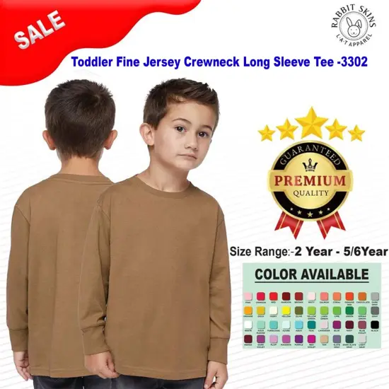 Rabbit Skins&reg; Toddler Fine Jersey Crewneck Long Sleeve Tee - 3302 White {2}