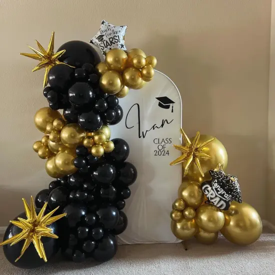 Black and Gold Balloons Garland Arch Kit with Stars 2025 Graduation New Year Anniversary Birthday Party Decorations {4}
