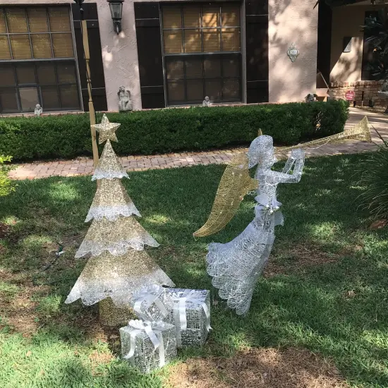 Northlight 46" LED Lighted Gold Mesh Christmas Tree Outdoor Decoration {6}