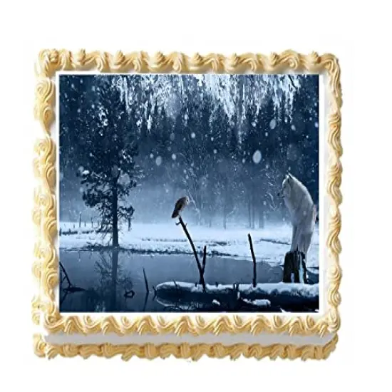 Wolf and Owl Birthday Custom Edible Icing Image for 1/4 sheet cake or Larger {1}