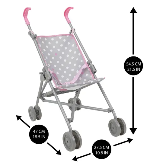 Cotton Candy Pink Umbrella Doll Stroller in Grey Polka Dots, Fits Dolls Up to 24" {4}