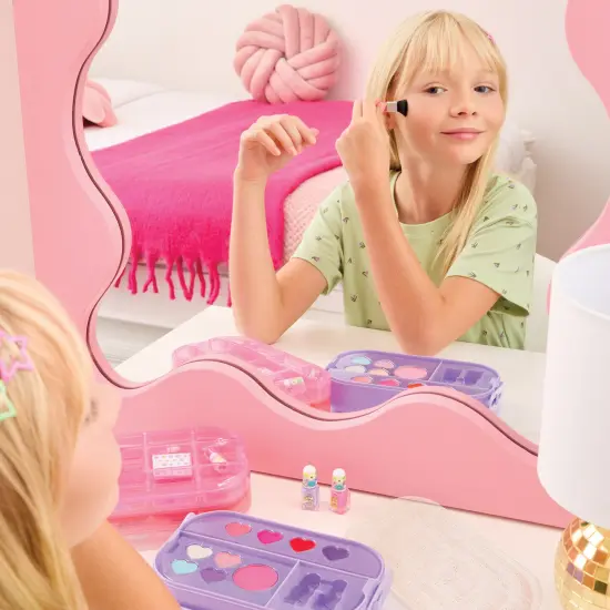 Make It Real: Beauty 2-Go! Cosmetic Set - 136pcs, Glam for Eyes-Hair-Nails, Tray Compartments, Pink & Purple Storage Carry Case, Girls & Kids Ages 8+ {7}