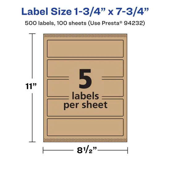 Avery Kraft Brown Rectangle Labels with Sure Feed, 1.75" x 7.75" {5}