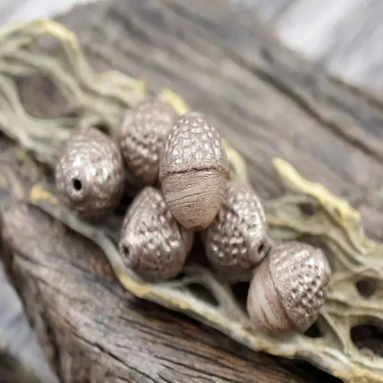 *8* 10x12mm Silvered Peach Washed Ivory Acorn Oval Beads {2}