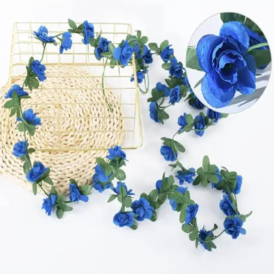 5pack Artificial Rose Rattan Garland Fake Rose Vine Hanging Rose Ivy Navy Blue Flowers Home Hotel Office Wedding Party Garden Craft Art Decoration {3}