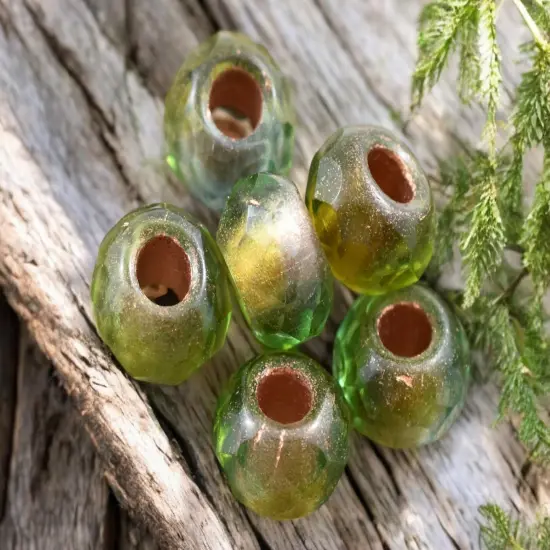 *15* 7x12mm Copper Lined Olivine Fire Polished Large Hole Rondelle Beads {5}