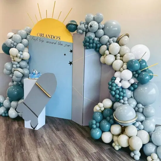 Dusty Blue Balloon Garland - Double Stuffed Blue Sand White Balloon Arch Different Size for Baby Shower Bridal Shower Birthday Wedding Boho Graduation Party Decoration {4}