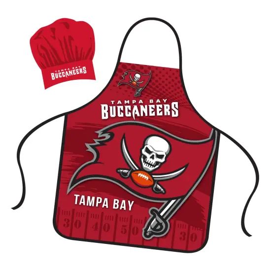 Mojo Licensing Tampa Bay Buccaneers Apron Chef Hat Set Full Color Universal Size Tie Back Grilling Tailgate BBQ Cooking Host {1}