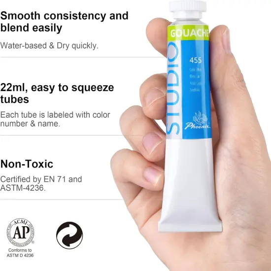 Gouache Paint Tubes - 6x22ml / 0.74 Fl Oz Non-toxic Gouache Painting Supplies Art Paints Set for Adults, Beginners, Students {3}