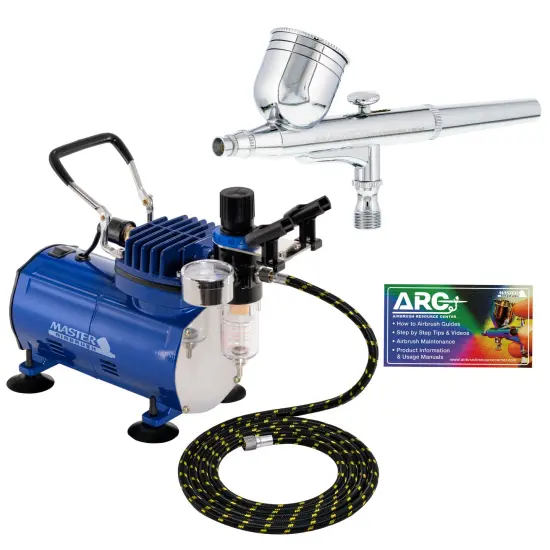 Multi-Purpose Gravity Feed Airbrushing System - Model G22 Gravity Feed Dual-Action Airbrush, 1/3 oz. Fluid Cup, 0.3 mm Tip, Hose, 1/5hp Air Compressor {1}