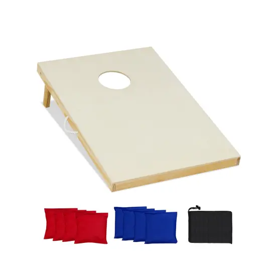 Natural Solid Wood Cornhole Board Set Portable Corn Hole Game Board Includes 8 Bean Bags {1}