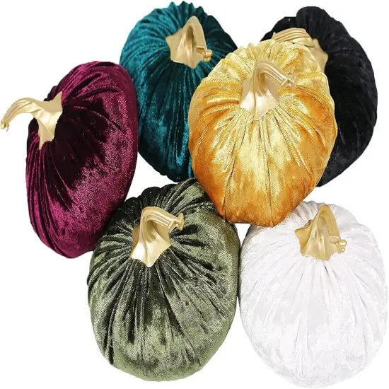 6PCS Velvet Stuffed Pumpkins Fabric Artificial {1}