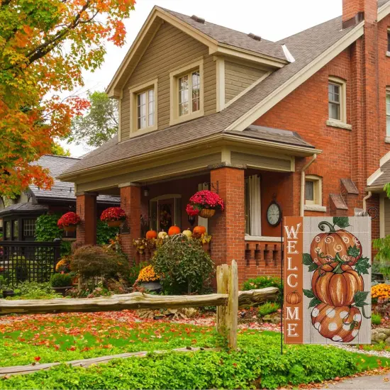 Fall Welcome Garden Flag - 12''x18'' (Pumpkin) {3}