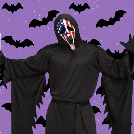 Ghost Face Patriotic Costume with Mask and Hooded Robe for Halloween Parties {4}