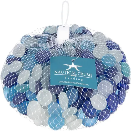 Flat Marbles Vase Filler - 3 Lb (315 pcs) Cobalt Aqua & White Glass Pebble Vase - Clear Glass Stones for Vases - Flat Glass Marble for craft and Home d&eacute;cor - Aquarium Glass Marble filler {3}