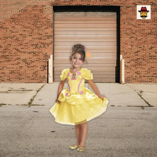 Girls Belle Costume Yellow Dress Pink Rosettes Sparkling Skirt Character Cameo Yellow, Pink {2}