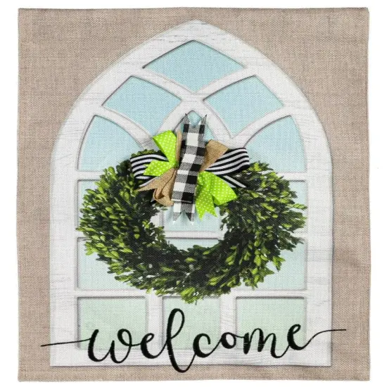 Farmhouse Window and Wreath Garden Flag 2 Sided Burlap Welcome {1}