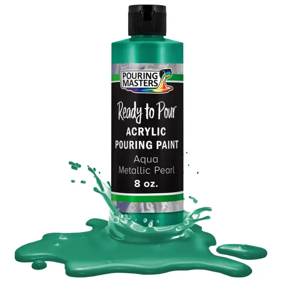 Pouring Masters Aqua Metallic Pearl Ready to Pour Acrylic Pouring Paint - Premium 8-Ounce Pre-Mixed Fluid Acrylic Paint - Fluid Art Supplies for Canvas, Wood, Paper, Tile & Rocks {1}
