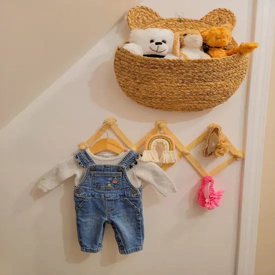 Expandable Coat Rack Accordion Wall Hangers Wooden Hat Rack Wall Mounted Hooks for Keys Coffee Mugs Bows Holder {2}