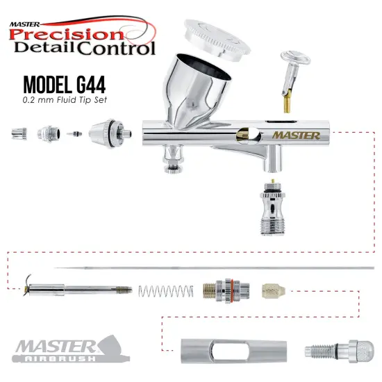 Master High Precision Detail Control G44 Dual-Action Gravity Feed Airbrush, 0.2 mm Tip, 1/3 oz Funnel Fluid Cup, Air Control Valve {3}