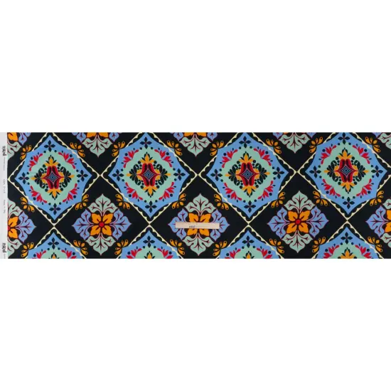 1 Yard Midnight Navy Mint Country Blue Floral Tiles Silk Charmeuse Print, 53 Inches Width {4}