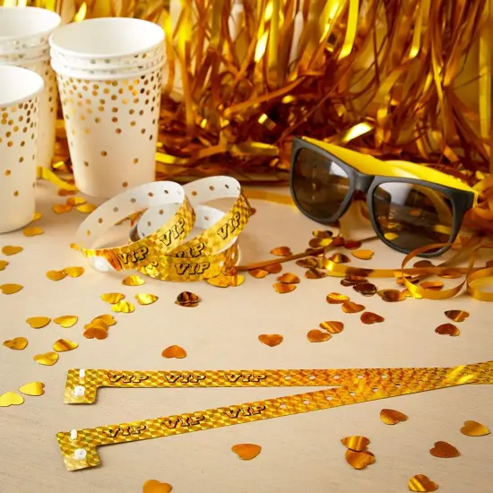 VIP Wristbands, Gold Holographic Plastic Bracelets (9.75 x 0.65 in, 100 Pack) {2}