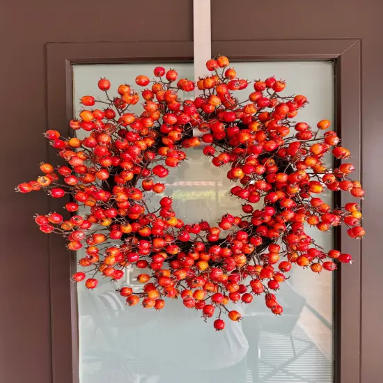 Faux Orange Berry Wreath 19'' Christmas Holiday Winter Fall Autumn Decor {1}