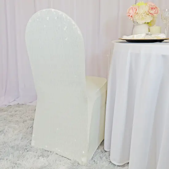 1 Piece Ivory Sequin Spandex Chair Cover Stretch Fit for Banquet Seating {2}