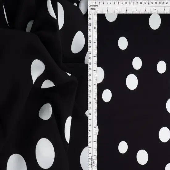 1 Yard Rayon Challis Polka Dots Print Fabric, 54&Prime; Wide BLACK/IVORY {1}