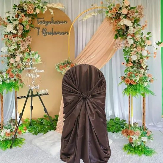 1 Piece Satin Self Tie Universal Event Chair Cover Chocolate {5}