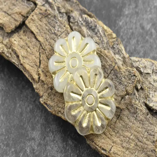 *6* 18mm Bronze Washed Milky White Crystal Daisy Flower Beads {6}